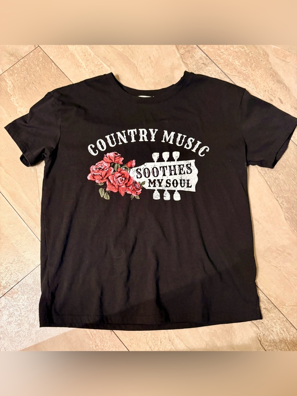 Maurices Black Graphic Tee with Red Rose Accent